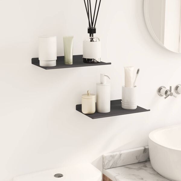 vidaXL Estante de pared con estante 2 pcs Negro 30 x 17,5 x 2,5 cm
