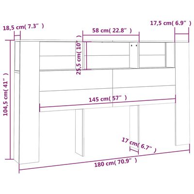 vidaXL Mueble cabecero gris hormigón 180x18,5x104,5 cm