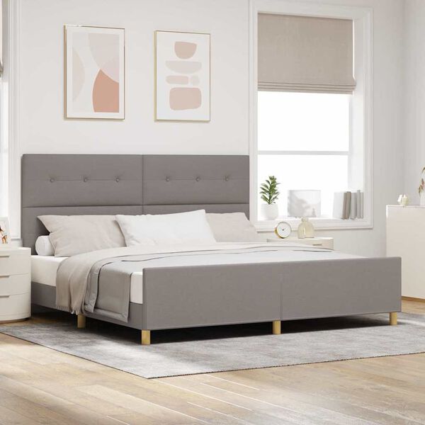 vidaXL Estructura de cama con cabecera Taup&eacute; 200 x 200 cm tela