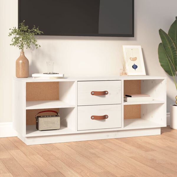 vidaXL Mueble de TV de madera maciza de pino blanco 100x34x40 cm