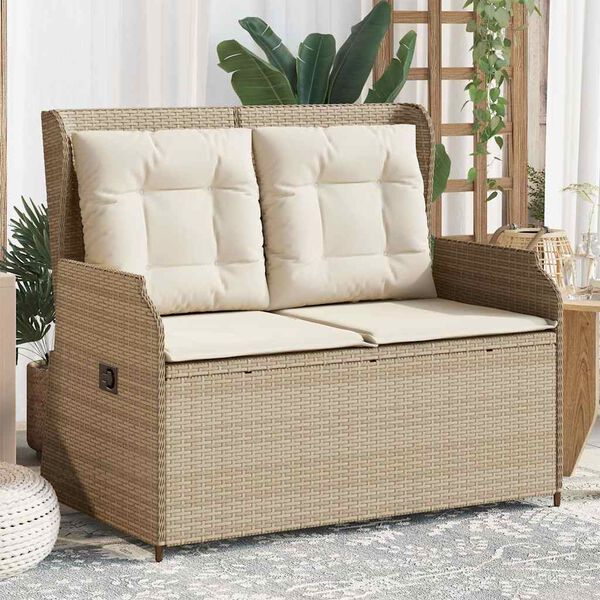 vidaXL Sill&oacute;n reclinable de jard&iacute;n con cojines rat&aacute;n sint&eacute;tico beige