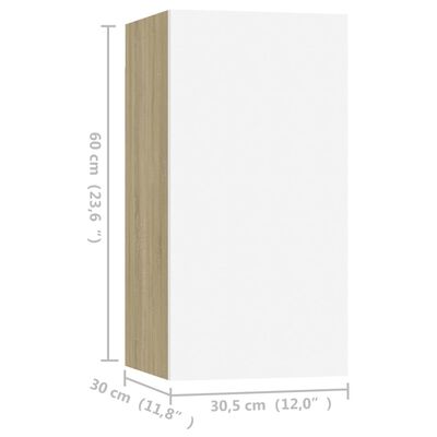 vidaXL Mueble de TV 2 uds contrachapada blanco y roble 30,5x30x60 cm