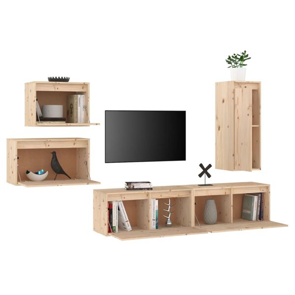 vidaXL Muebles para TV 5 piezas madera maciza de pino