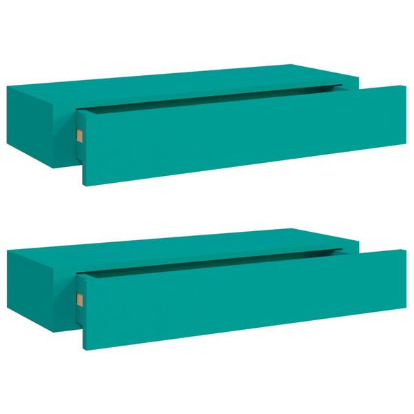 vidaXL Estantes de pared con caj&oacute;n 2 uds MDF azul 60x23,5x10 cm