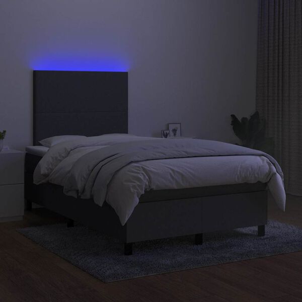 vidaXL Cama box spring con colch&oacute;n y LED tela marr&oacute;n oscuro 120x190 cm