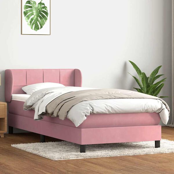 vidaXL Cama box spring con colch&oacute;n terciopelo rosa 100x220 cm