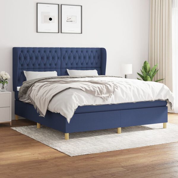 vidaXL Cama box spring con colch&oacute;n tela azul 180x200 cm