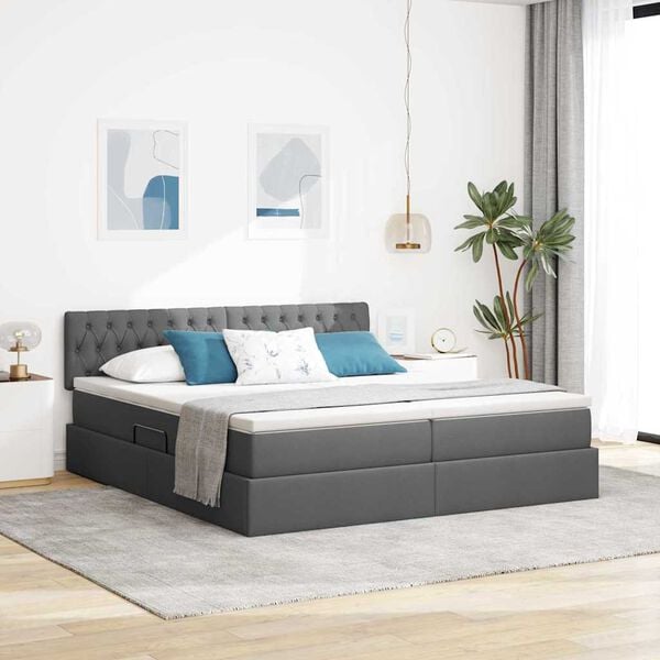 vidaXL Cama con almacenamiento con colch&oacute;n Gris oscuro 180 x 200 cm