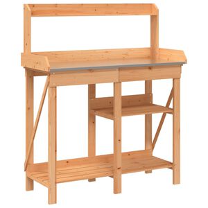 vidaXL Banco para macetas con estantes madera maciza de abeto marr&oacute;n