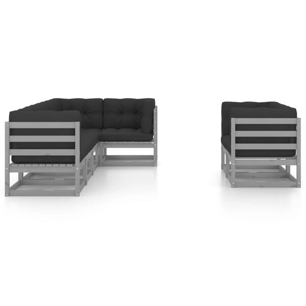 vidaXL Juego de muebles de jard&iacute;n 7 pzas y cojines madera maciza pino