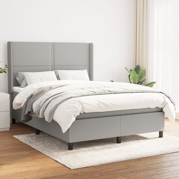 vidaXL Cama box spring con colch&oacute;n tela gris claro 140x200 cm
