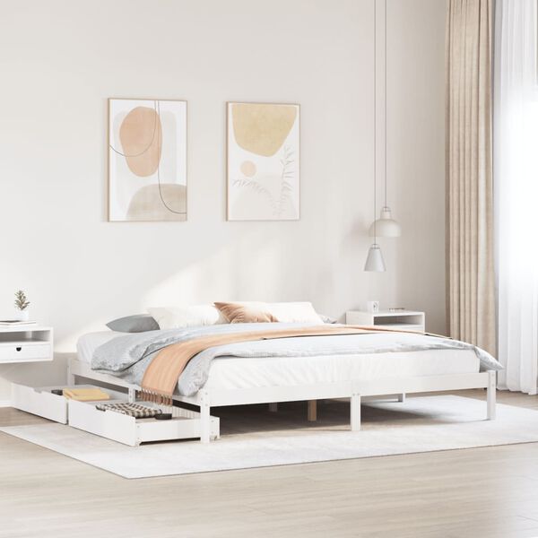 vidaXL Estructura de cama sin colch&oacute;n madera maciza blanca 200x200 cm