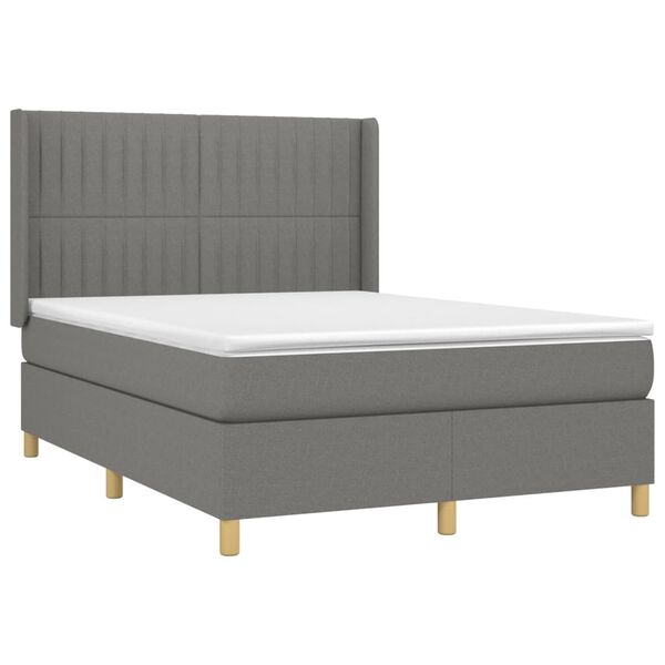 vidaXL Cama box spring con colch&oacute;n tela gris oscuro 140x190 cm