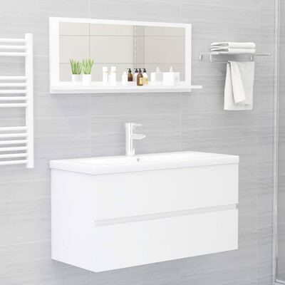 vidaXL Espejo de baño madera contrachapada blanco brillo 90x10,5x37 cm
