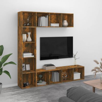 vidaXL Set de estanteria/mueble TV 3 pzas roble ahumado 180x30x180 cm