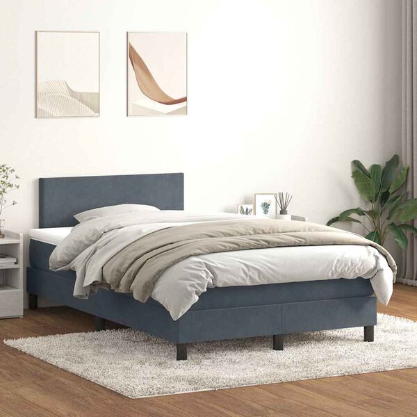 vidaXL Cama box spring con colch&oacute;n y LED terciopelo gris oscuro 120x210 cm