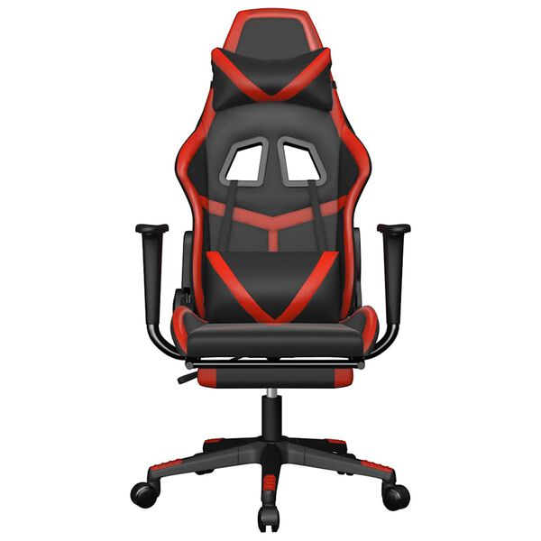 vidaXL Silla gaming de masaje y reposapi&eacute;s cuero sint&eacute;tico negro rojo