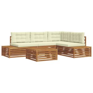 vidaXL Conjunto de sof&aacute;s de exterior con coj&iacute;n 5 Pieza Natural y Crema