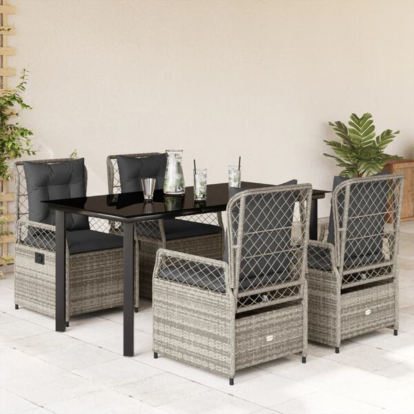 vidaXL Set comedor de jard&iacute;n 5 piezas con cojines rat&aacute;n sint&eacute;tico gris
