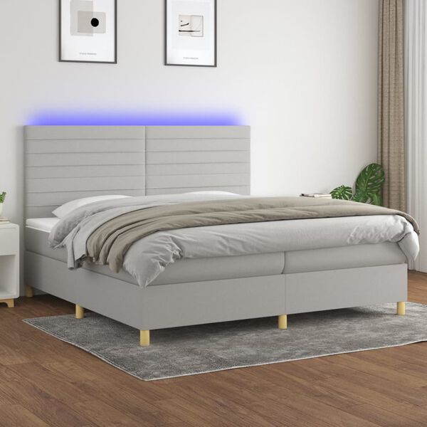 vidaXL Cama box spring con colch&oacute;n tela y LED gris claro 200x200 cm