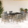 vidaXL Set comedor de jard&iacute;n 7 pzas con cojines rat&aacute;n sint&eacute;tico beige