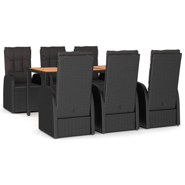 vidaXL Set de comedor de jard&iacute;n 7 pzas y cojines rat&aacute;n sint&eacute;tico negro