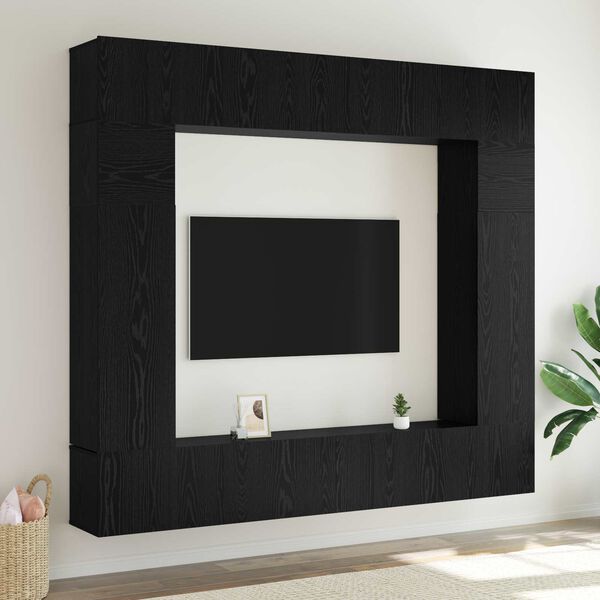 vidaXL Conjunto de mueble de TV 8 pcs Roble Negro Madera de ingenier&iacute;a