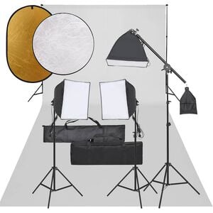 vidaXL Kit de estudio fotogr&aacute;fico con set de luces, fondo y reflector