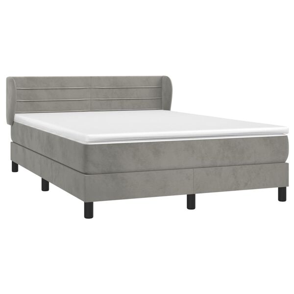 vidaXL Cama box spring con colch&oacute;n terciopelo gris claro 140x200 cm