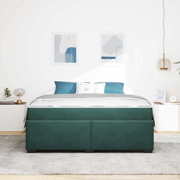 vidaXL Estructura de cama con colch&oacute;n Verde oscuro 180 x 200 cm tela