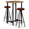 vidaXL Set muebles de bar 3 pzas madera maciza reciclada cuero genuino