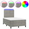 vidaXL Cama box spring colch&oacute;n y LED terciopelo gris claro 120x190 cm