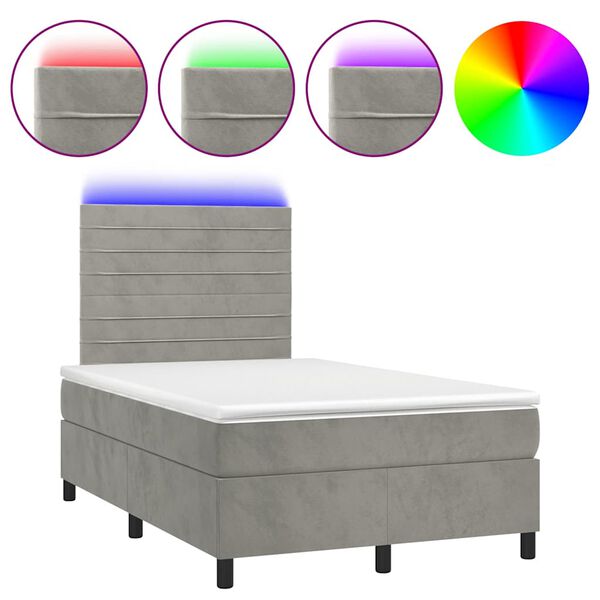 vidaXL Cama box spring colch&oacute;n y LED terciopelo gris claro 120x190 cm