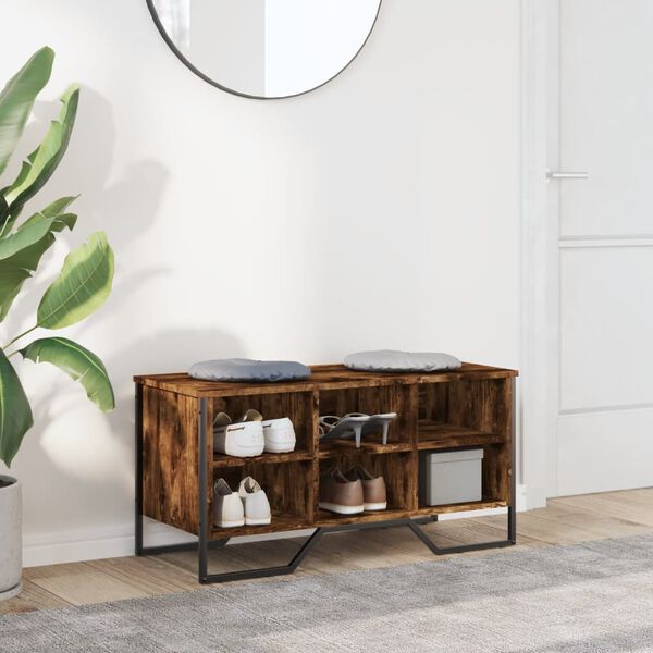 vidaXL Zapatero de madera de ingeniería roble ahumado 90x38x45,5 cm