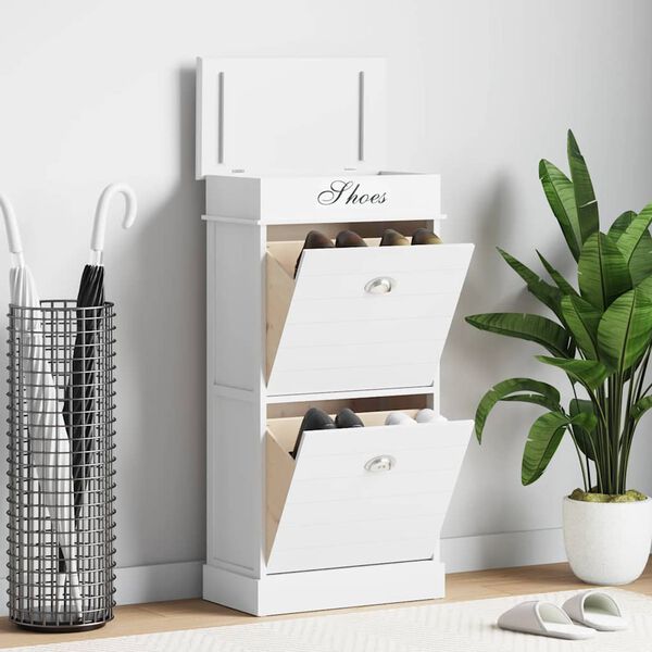 vidaXL Zapatero de madera de Paulownia blanco 50x28x98 cm