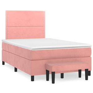 vidaXL Cama box spring con colch&oacute;n terciopelo rosa 120x200 cm