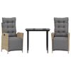 vidaXL Set comedor de jard&iacute;n 3 pzas con cojines rat&aacute;n sint&eacute;tico beige