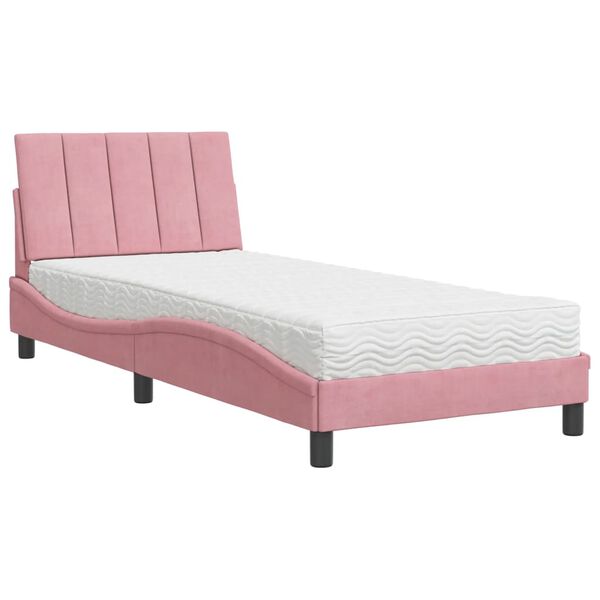 vidaXL Cama con colch&oacute;n Hanko terciopelo rosa 90x190 cm