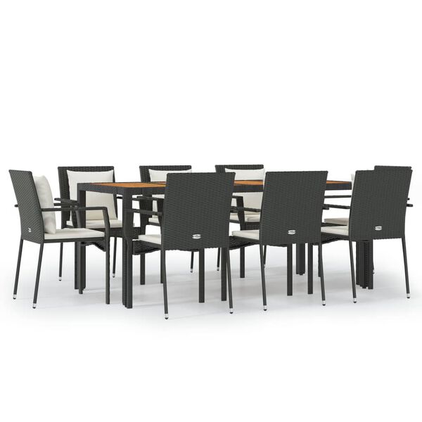 vidaXL Set de comedor de jard&iacute;n 9 pzas y cojines rat&aacute;n sint&eacute;tico negro