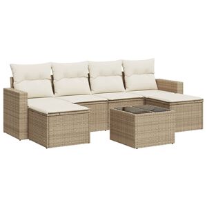 vidaXL Set sof&aacute;s de jard&iacute;n 7 piezas y cojines rat&aacute;n sint&eacute;tico beige