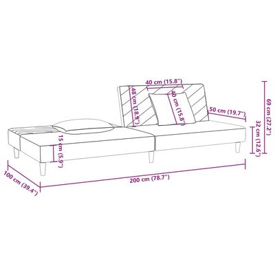 vidaXL Sofá cama de 2 plazas con dos almohadas terciopelo gris claro