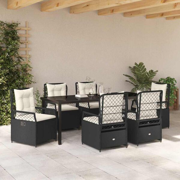 vidaXL Conjunto de Comedor de Jard&iacute;n 7 pcs Negro rat&aacute;n sint&eacute;tico