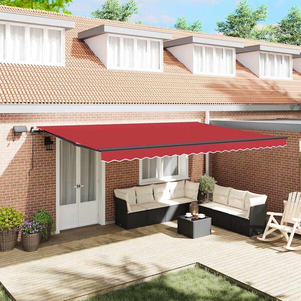 vidaXL Toldo Retráctil con luces de tiras LED Rojo 500 x 350 cm tela