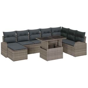 vidaXL Conjunto de sof&aacute; de jard&iacute;n con coj&iacute;n 9 pcs Gris