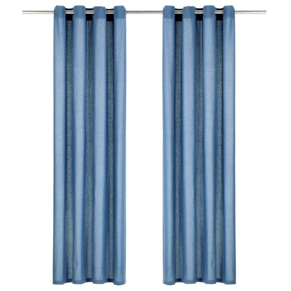 vidaXL Cortinas con anillas de metal 2 uds algod&oacute;n azul 140x225 cm