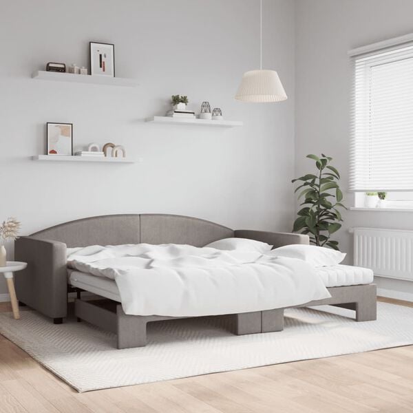 vidaXL Sof&aacute; cama nido con colch&oacute;n tela gris taupe 100x200 cm