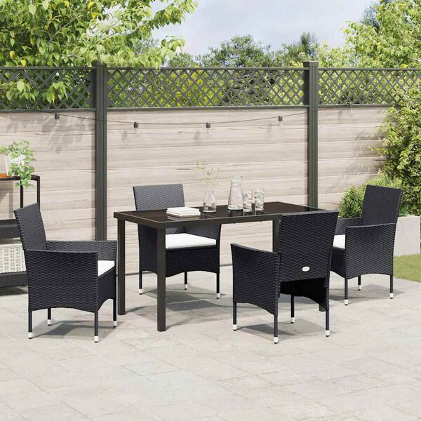 vidaXL Conjunto de Comedor de Jard&iacute;n 5 pcs Negro rat&aacute;n sint&eacute;tico
