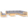 vidaXL Juego de muebles de jard&iacute;n 10 pzas y cojines madera maciza pino