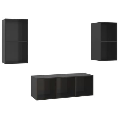 vidaXL Muebles de salón 3 piezas madera de ingeniería negro con brillo