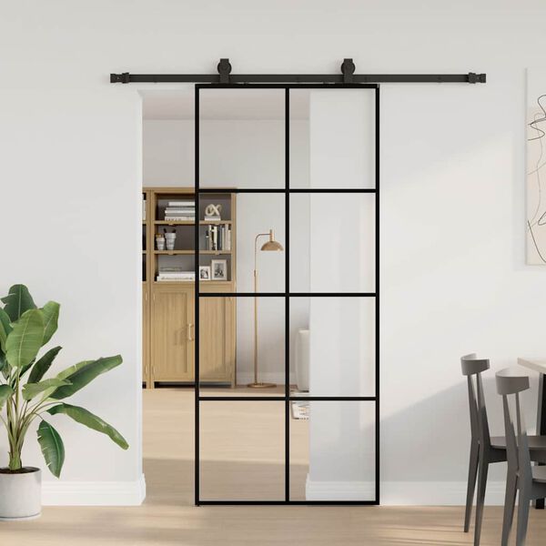 vidaXL Puerta corredera con set herrajes negro 90x205 cm vidrio ESG